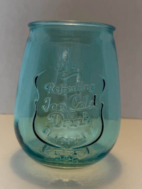 Home Essentials Other - Aqua Blue Embossed Glass Tumbler / Stemless Wine Glass - Ice Cold Drink
